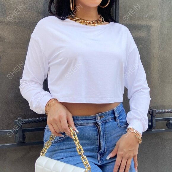 Long-sleeve White Crop Top - Picture 5 of 5